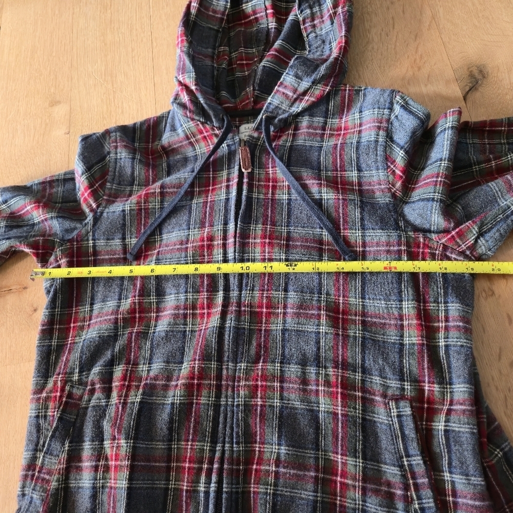 L.L. Bean Flannel Hoodie Zip Up Scotch Plaid 100% Cotton Relaxed Fit S Shacket - Picture 7 of 10
